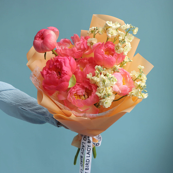 Peonies “Coral Charm” and Matthiola Bouquet